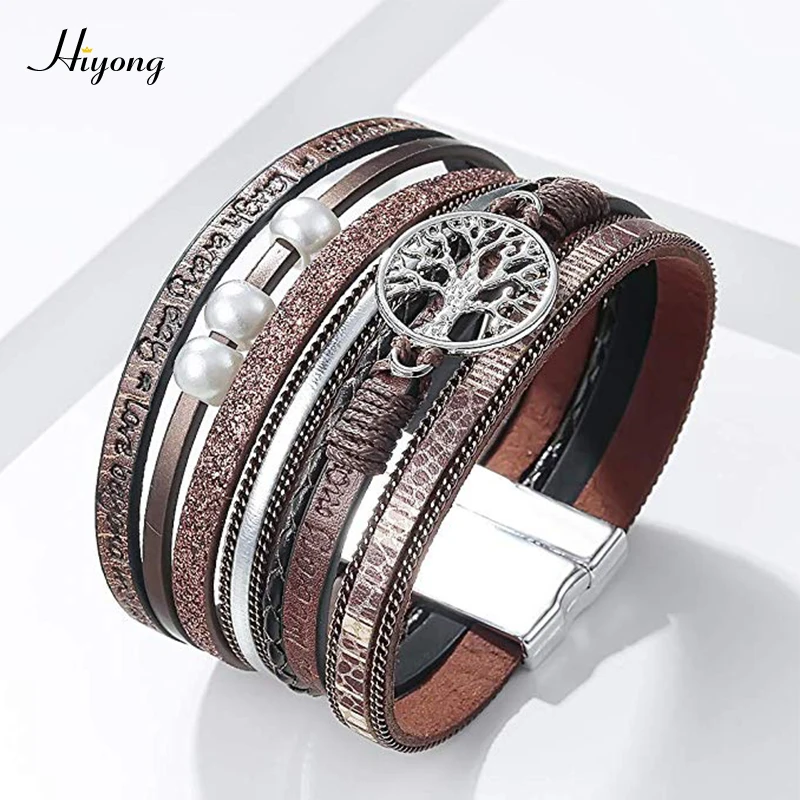 Женский Многослойный кожаный браслет с жемчугом 5 цветов|Гибкие браслеты| |