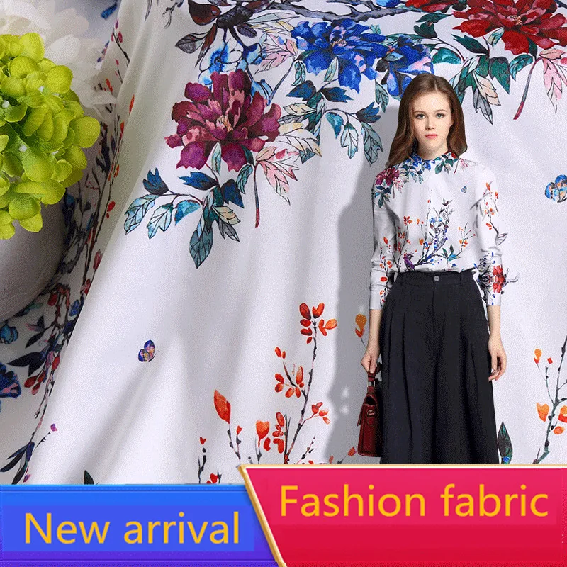 

RUBIHOME New Arrival Wholesale (5 meter /lots) Summer Silk Soft Fabric Print Flower for Making Women Dress Width 160cm Hot Sell