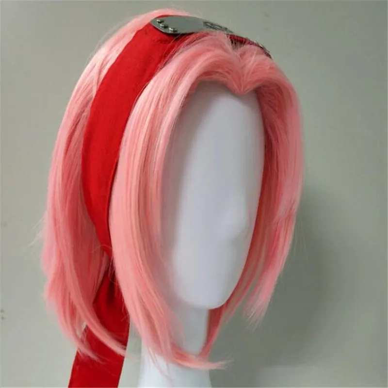 Аниме Наруто Харуно Сакура короткий розовый стиль термостойкие волосы косплей костюм парик+ повязка на голову A850 - Цвет: with red headband