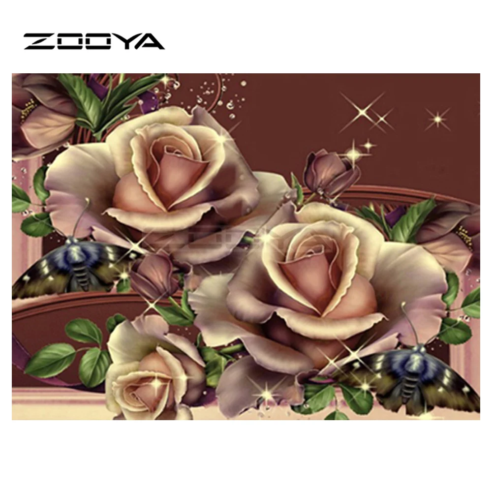 ZOOYA 5D DIY Алмазная Вышивка красивые розы цветок и бабочки Картина крестом Круглая