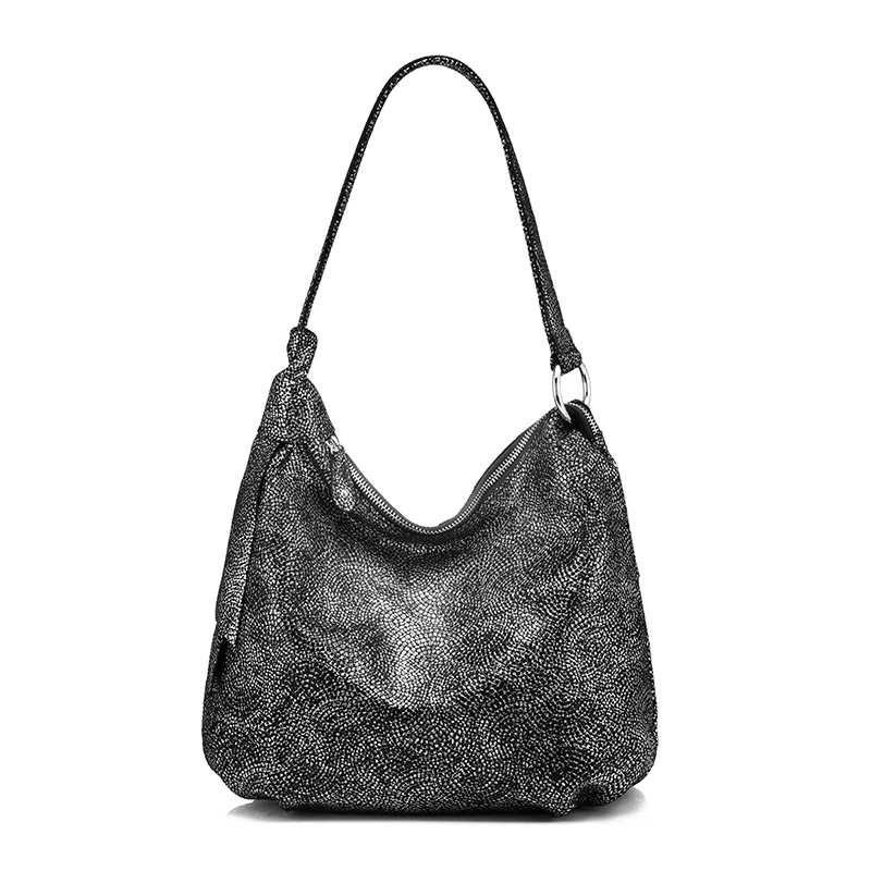REALER сумка женская из натуральной кожи модные сумки для женщин большие сумки на плечо дамская сумка хобо высокого качества - Цвет: Black Sliver