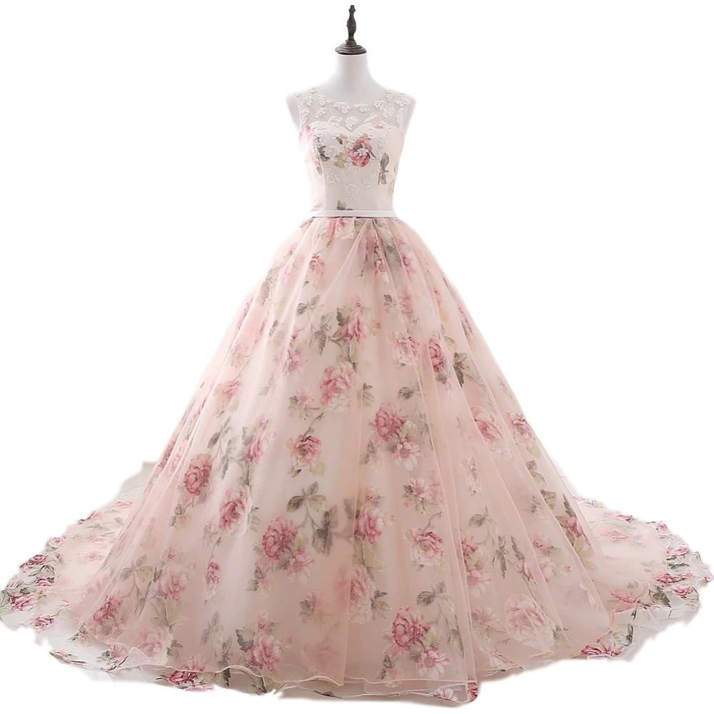 

SHAMAI SHAMAI In Stock Cheap Appliques Prom Dresses 2019 Print Flowers Prom Ball Gowns Long Floor Length Prom Dress