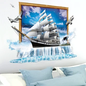 

[shijuekongjian] Sailing Ship Birds 3D Wall Sticker Vinyl DIY Boat Wall Poster for House Kids Rooms Living Room Decoration