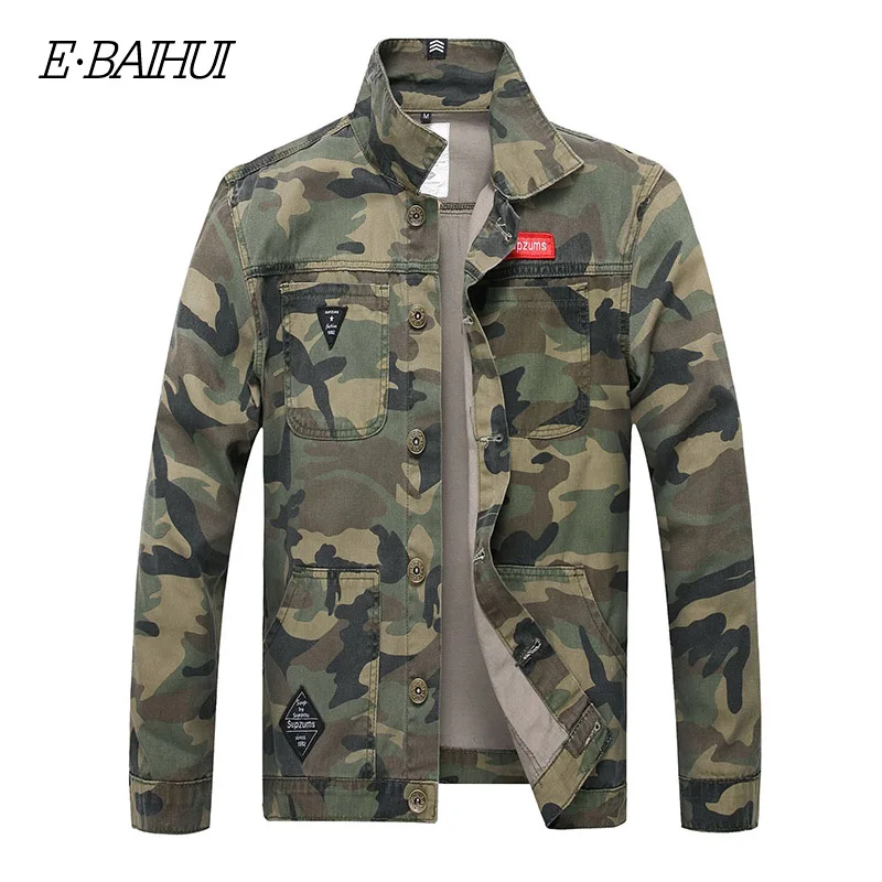 

E-BAIHUI Men Camouflage Denim Jacket Slim Fit Camo Jean Jackets For Man Trucker Jackets Outerwear coat Size S-4XL Turn Down 2025