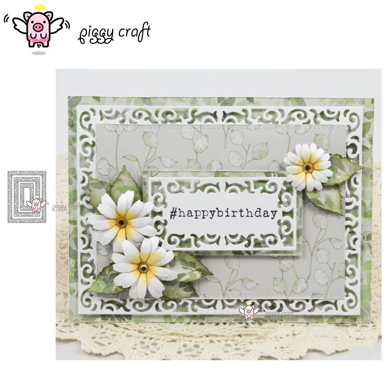 

Piggy Craft metal cutting dies cut die mold 3Pcs Rectangular lace frame Scrapbook paper craft knife mould blade punch stencils