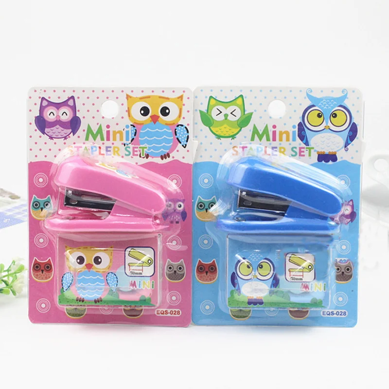 1 Set Cartoon Animal Owl Mini Stapler Set Binding Book Paper Portable Staples Stationery Staplers Staples Supplies