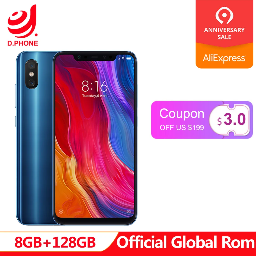 

Official Global Rom Xiaomi Mi 8 Mi8 8GB RAM 128GB ROM 6.21" FHD+ AMOLED Snapdragon 845 4G TD LTE Mobile Phone 20.0MP Face ID