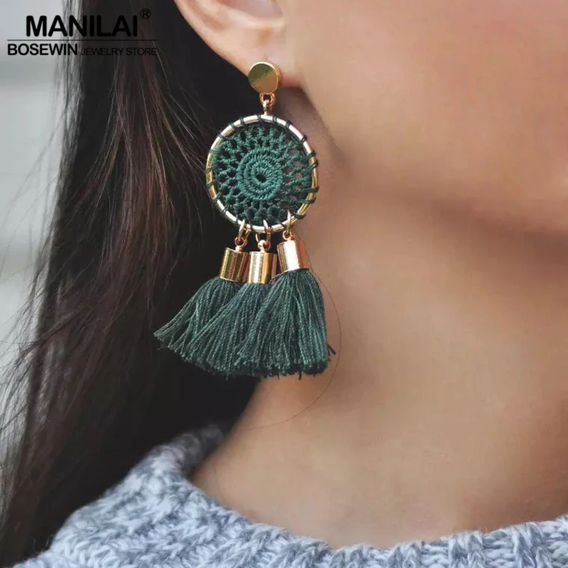 MANILAI 7 Colors Nets Weaving Bohemia Tassels Earrings For Women Beach Jewelry Long Dangle Drop Earrings Statement Brincos 2018