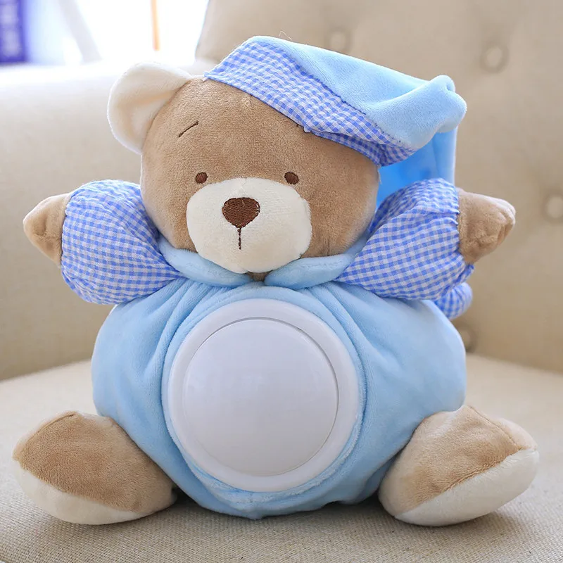 Милый плюшевый мишка музыкальный светильник плюшевые куклы Pat лампа для комфортного сна светодиодный ночной Светильник успокоить медведь игрушки для детей, подарки для детей 25 см - Цвет: Blue