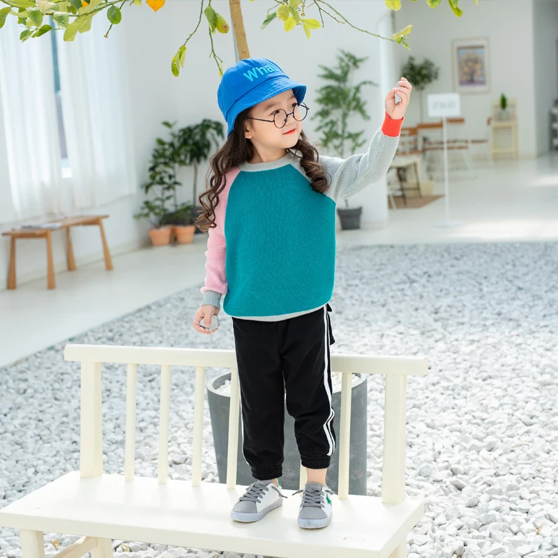 B&N New Baby Children Clothing Girls Patchwork Candy Color Knitted Sweater Kids Autumn Winter Cotton Outer Wear Girl Pullover10