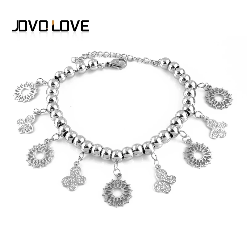 

JOVO 3 Options Fashion Charm Bracelets with Multi Tag Design Adjustable Silver Bracelets for Women Girl Birthday Jewelry Gift