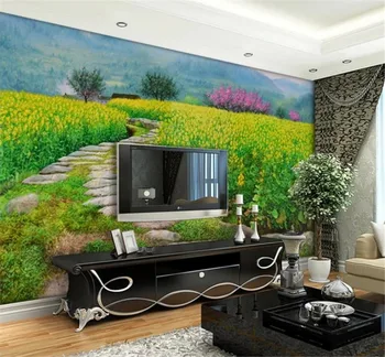 

Custom Mural 3D Wallpaper Beautiful Rapeseed Flower Garden Scenery Oil Painting Living Room Bedroom Background Wall Decoration