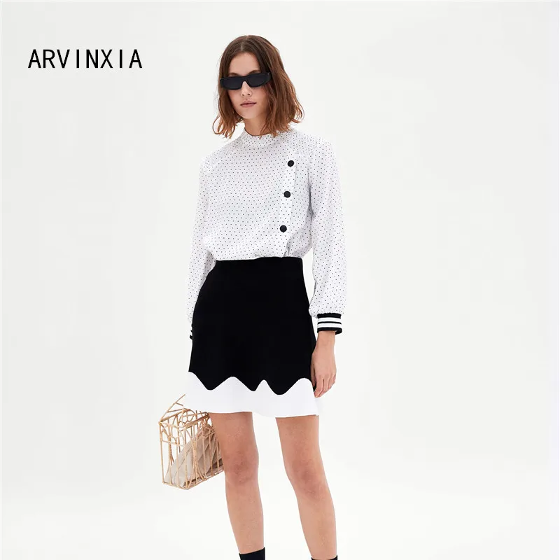 

Arvinxia Straight Ruffles Women Skirts Casual Patchwork Girl Skirts Summer Spring Fashion Knee-Length leisure Style Lady Skirts