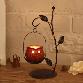 

Creative Owl Candlestick Iron Candle Holders Decorative Christmas Gifts Cafe Home Decoration Resin Lanterns Candles WZF280