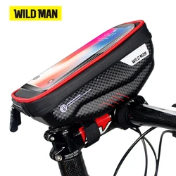 WILD MAN Waterproof Touchscreen Bike Bag with Hard Shell (Black and Red)