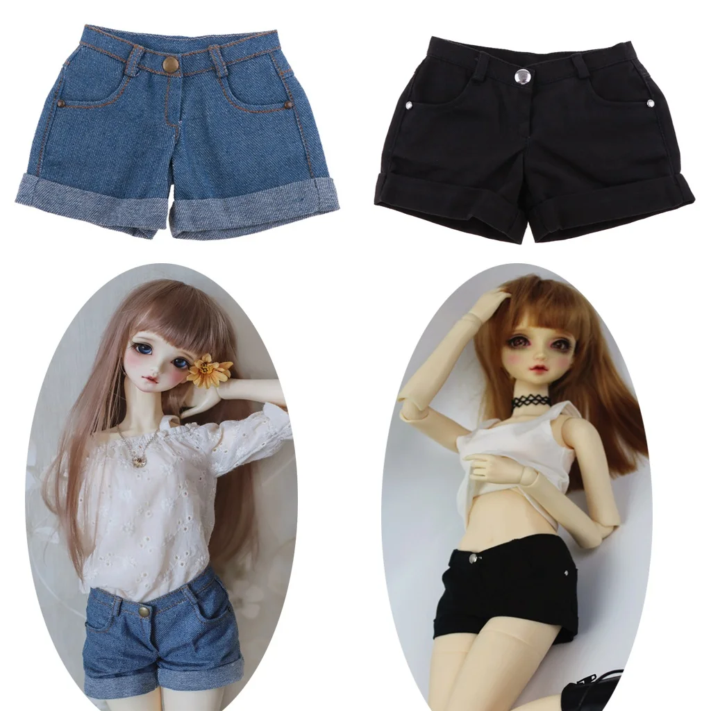 1/3 BJD Smart Doll Clothes Trousers for Dollfie SD DD Cuffed Shorts Casual Outfit Denim & Black