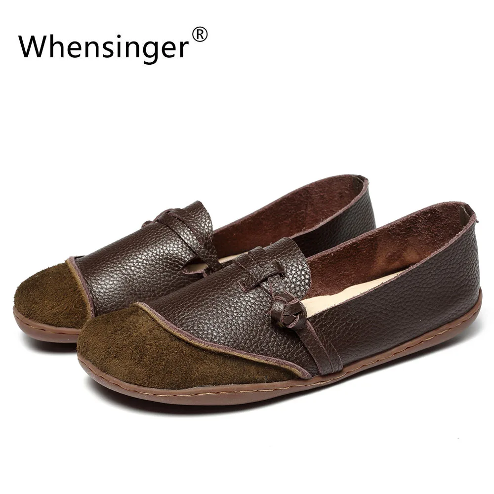 

Whensinger - 2018 New Women Shoes Genuine Leather Handmade Flats Fashion Design 2063