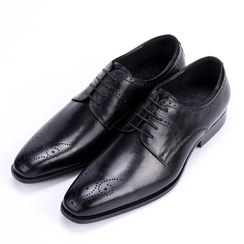 

2016 New Arrival Fashion Genuine Leather Formal Brand Man Derby Brogue Oxfords Round Toe Men's Lace-up Party Flats Shoes GLM1204