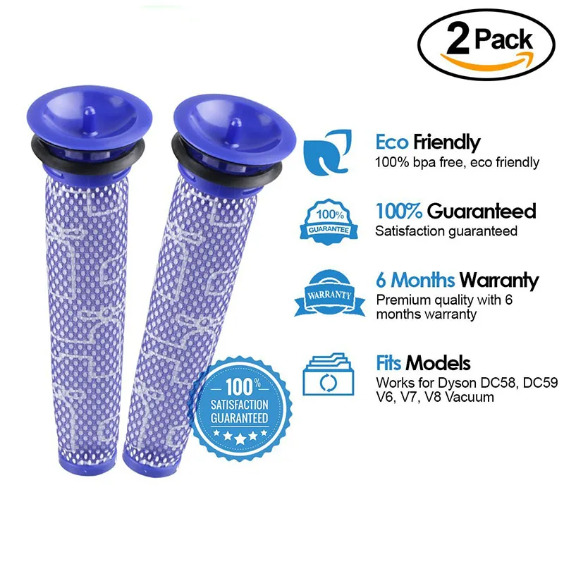 

2-Pack Dyson V8, V6, V7, DC58, DC59 Compatible Washable Pre-Filter.