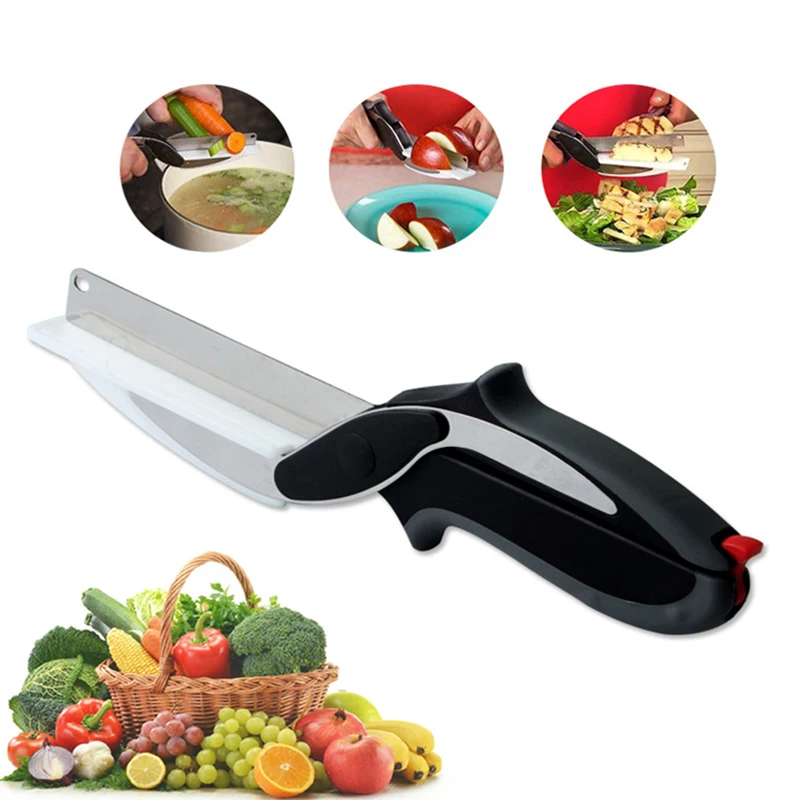 

Drop shipping smart 2 in 1 cutter knife&board stainless steel cutter Meat cheese vegetable Slicers kitchen scissors Knife