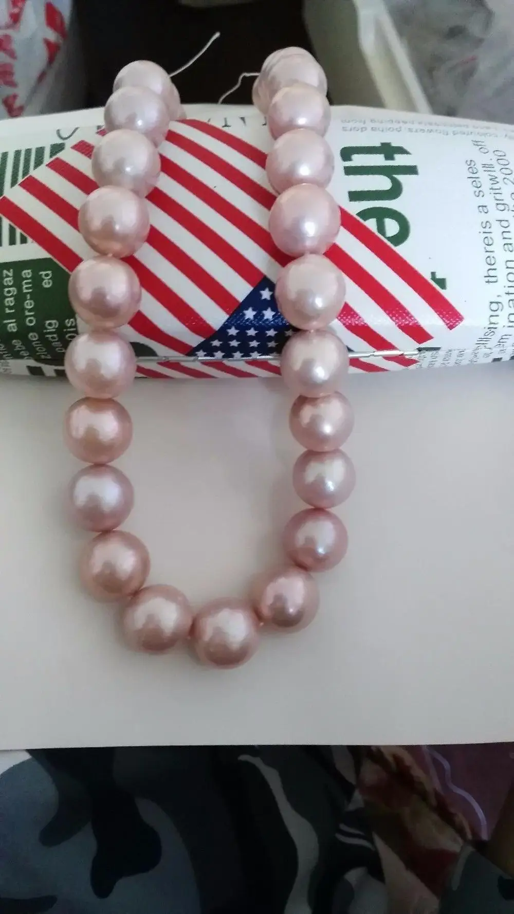 

10-11 mm Genuine Natural south sea pink pearl necklace 18 " 14 K gold
