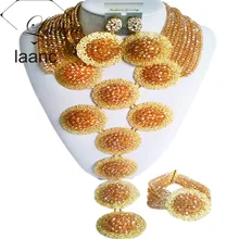 Золотой AB Африканский Бусины Свадебные украшения в нигерийском стиле свадьбы бисером кристалла Цепочки и ожерелья комплект abf445