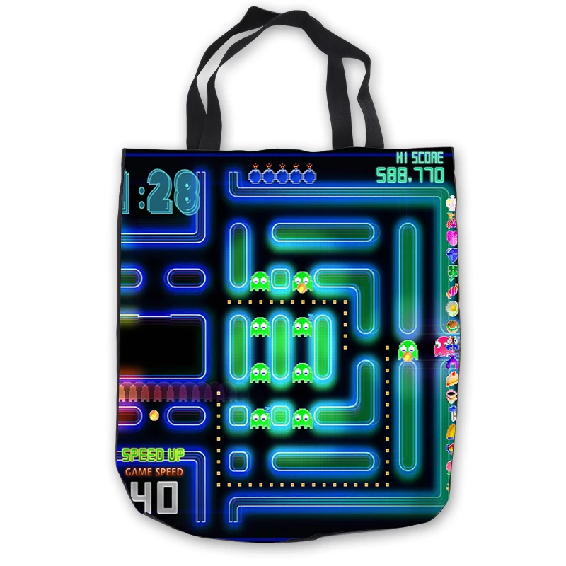 

Custom Canvas pacman Tote Shoulder Shopping Bag Casual Beach HandBag Daily Use Foldable Canvas #180713-1-04