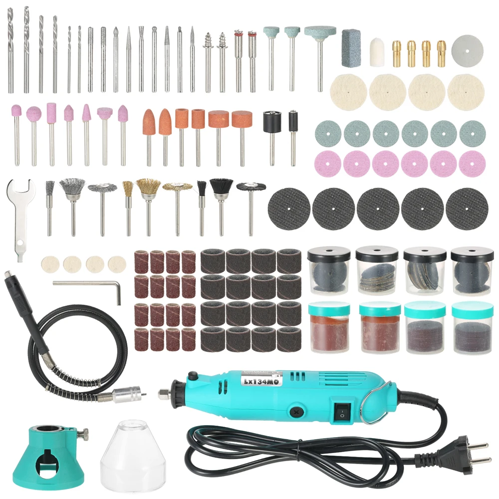 

228-Piece Rotary Tool Kit with Flex Shaft Electric Grinder Drill 6-Speed Variable Speed Cutting Grinding Sanding Tools AC220V