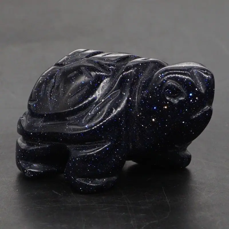 

Turtle Tortoise Figurine 2" Blue Goldstone Sand Crystal Carved Statue Crafts Home Decor