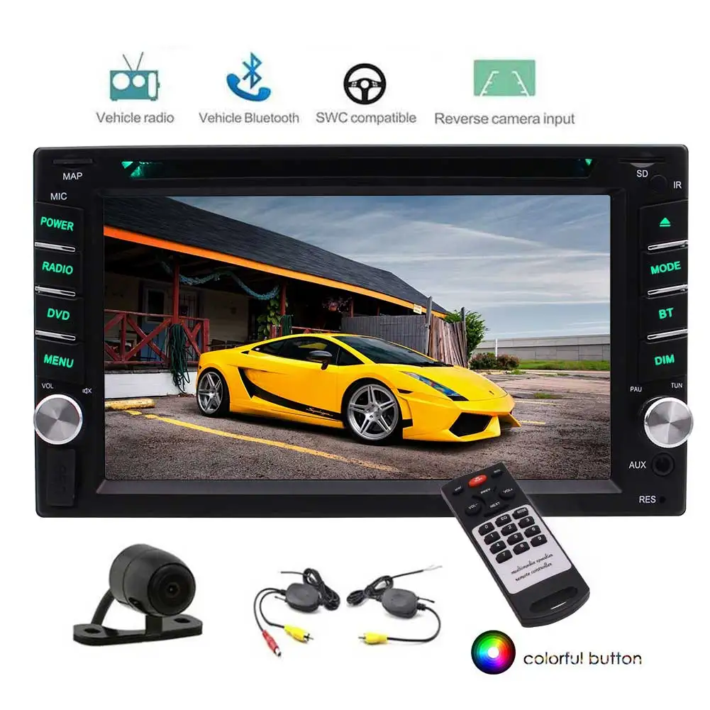 Perfect 2 Din In Dash DVD Player 6.2" HD Touchscreen Stereo FM AM Car Radio Bluetooth Subwoofer + Wireless Camera 1