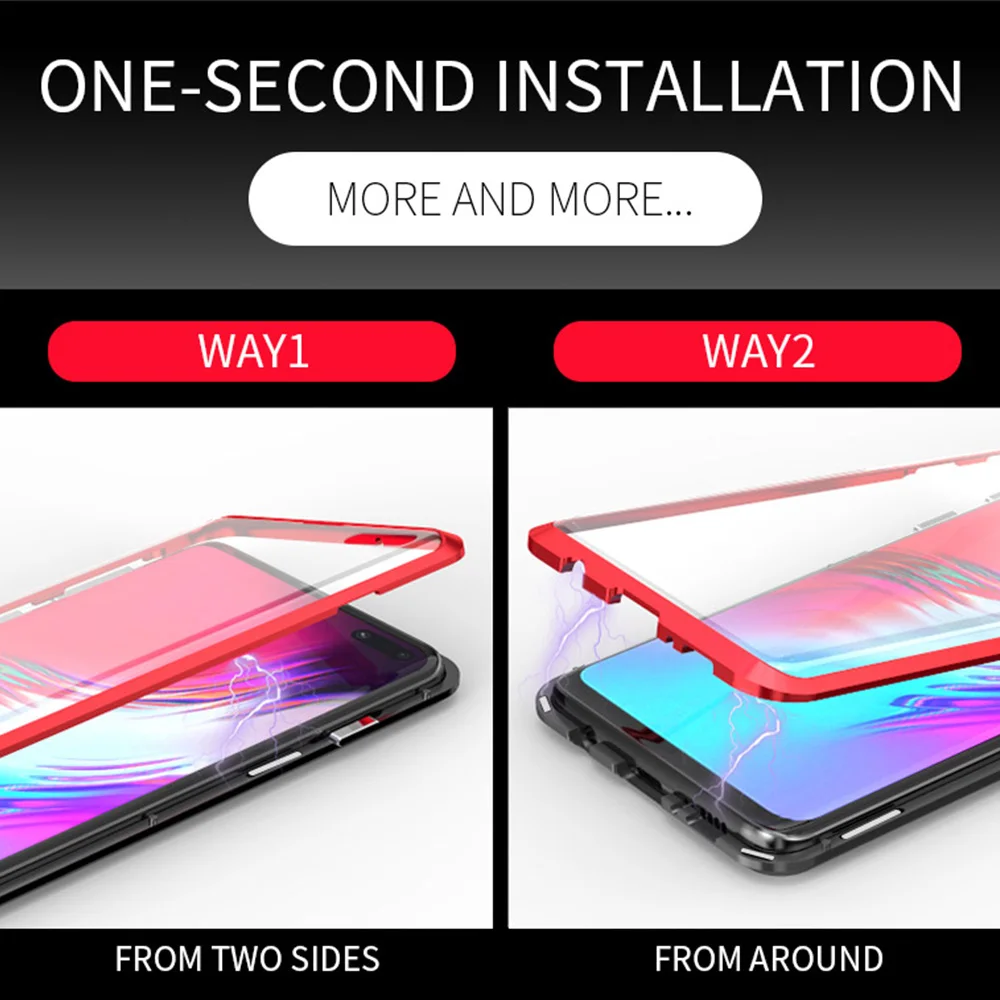 Роскошный металлический магнитный чехол из закаленного стекла для Samsung Galaxy S10 / Plus