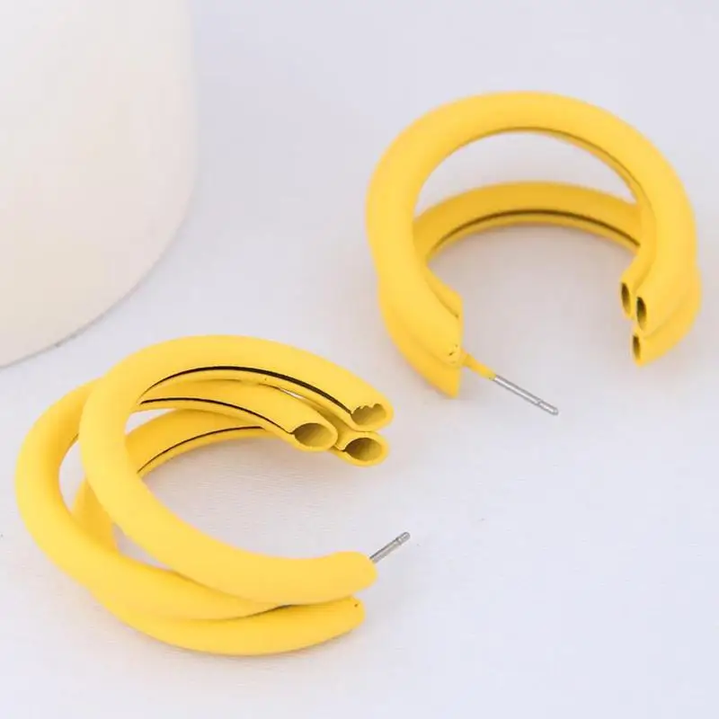 

three layers of metal color ear candy color joker circle small pure and fresh and fluorescent color earrings earrings