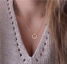 2017 New Brushed Forever Circle Pendant Necklaces For Women Alloy Fashion Long Chain Geometric Classic Round Necklace Party Gift