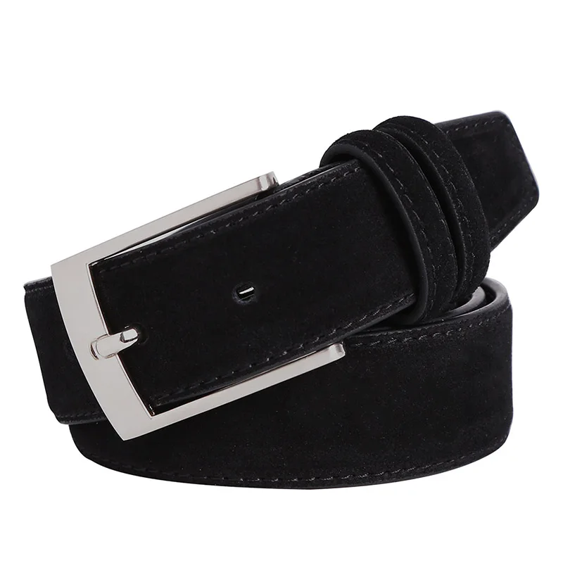 Black pin buckle Pемни кожаные мужские Летний стиль мода марка велюр из натуральной кожи ремни для джинс женский кожаный ремень - Цвет: Black pin buckle