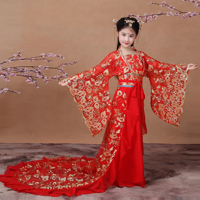 Girls Chinese Tang Hanfu Costume Ruqun Traditional Performance Outfit Retro Cute