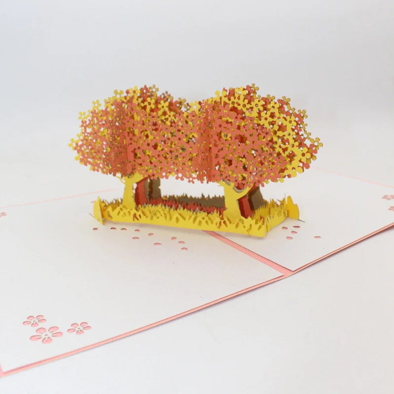  3D Handmade Double Color Twins Blooming Cherry Blossoms Tree Paper Invitation Greeting Cards Valent - 32913289484