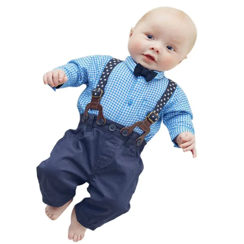 Toddler Boy Plaid Tops+Suspender Pants Outfits Suit Spring Autumn