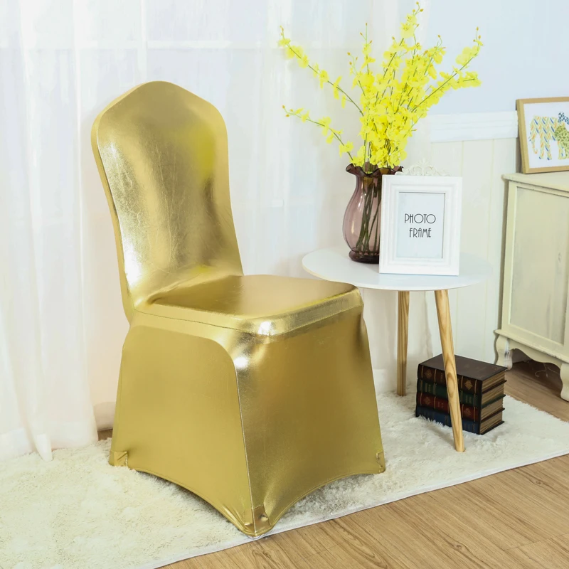 Metallic Gold Silver Spandex Chair Cover Shiny Bronze Gold ...
