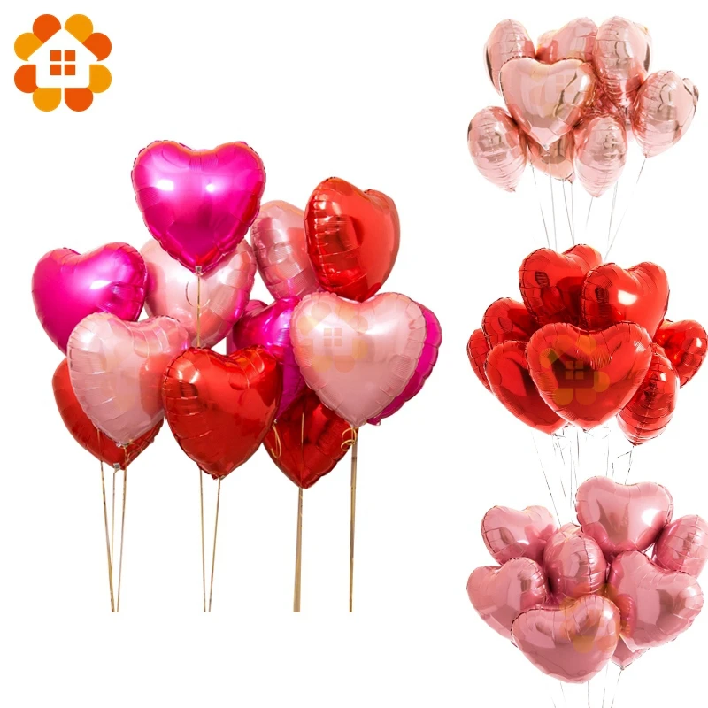 

10PCS 18inch Heart Shaped Helium Air Ball Rose Pink Baby Shower Party Foil Balloon Wedding Birthday Party Decoration Balloons