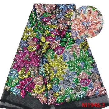 

African Sequin Lace Fabric 2019 High Quality Embroidery Lace Fabric French Sequence Lace for Party Dress NI1946