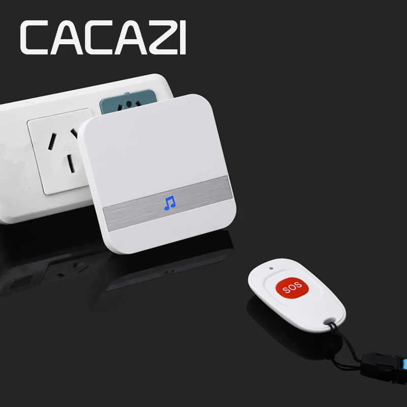 CACAZI C1 Беспроводная медицинская система вызова, пейджер, обслуживание, уход, 1 кнопка вызова, 1 приемник, медицинский звонок, оповещение, сигнализация безопасности
