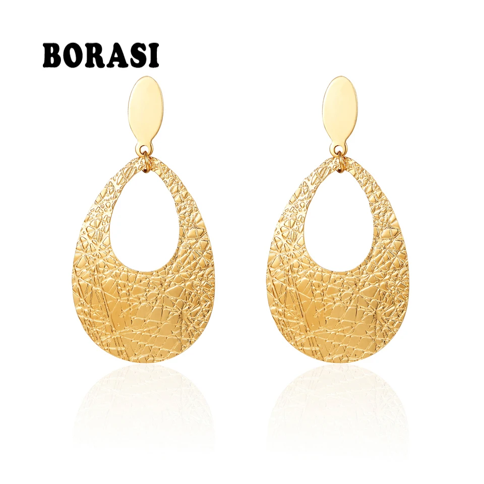 

BORASI Long Hollow Water Drop Punk Style Dangle Earring For Women Gold Color Stainless Steel big Earring Female Fashion Jewelry