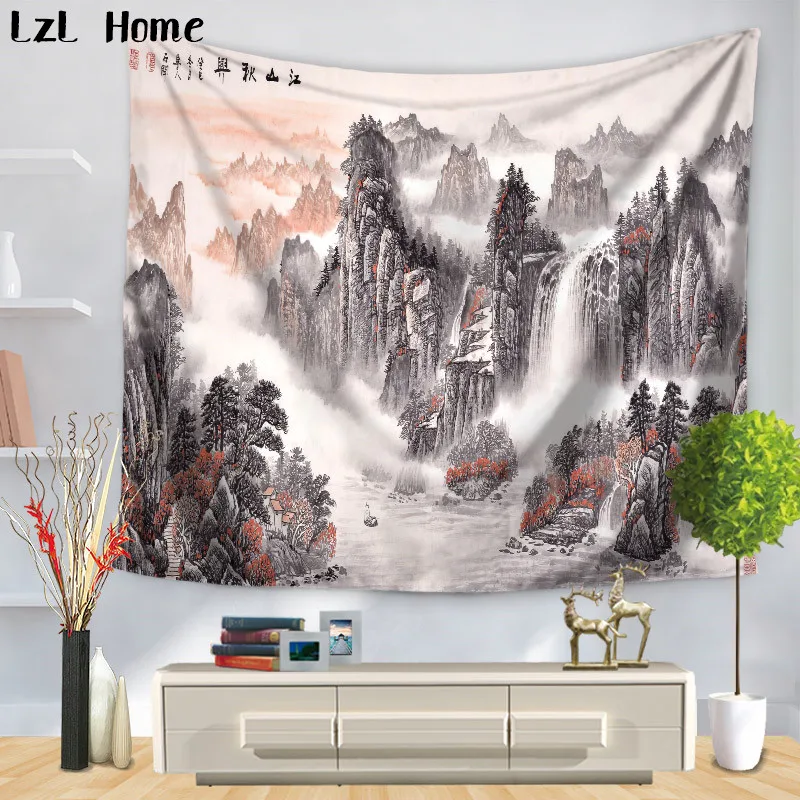 LzL Home Classical Elegant Chinese Landscape Painting Tapestry Tenture