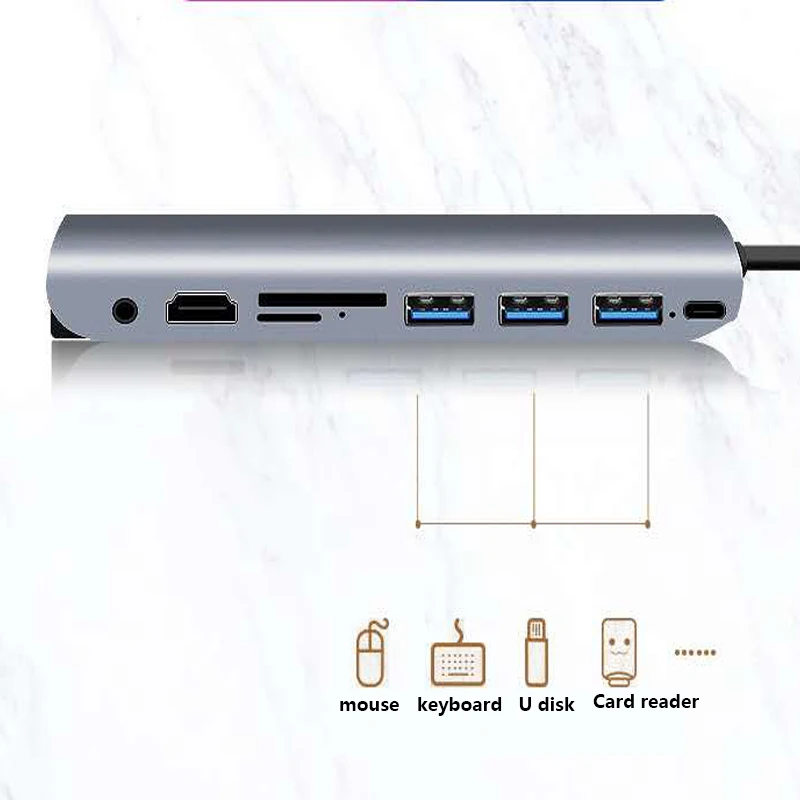 Fiuzd 7 в 1 USB C док-станция для ноутбука USB 3,0 HDMI RJ45 Gigabit SD аудио Fealushon для MacBook samsung s10+ huawei p30 20