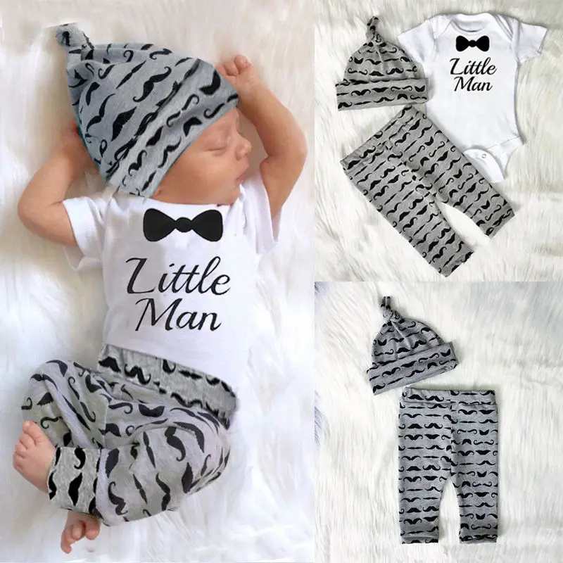 Комплект одежды из 3 предметов для новорожденных мальчиков, комбинезон+ штаны+ шапочка, комбинезон, хлопковая одежда для детей от 0 до 18 месяцев