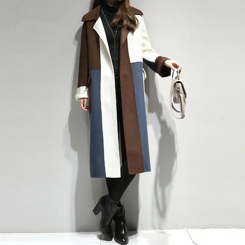 Шерстяное женское осеннее пальто зимнее новое пальто больших размеров стеганое длинное искусственное свободное шерстяное пальто дамское Пальто осенние куртки Дамские