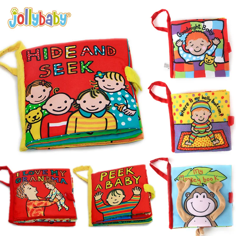 Jollybaby Baby Soft Cloth Books Peek A Boo Activity Crinkle Cover Book Educational Infant bebe Toys