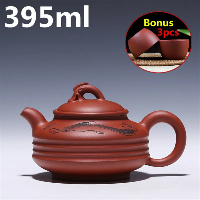 

Handmade Tea Pot Big Capacity 395ml Chinese Porcelain Purple Clay Teapot Yixing Zisha Clay Ceramic Teapots Tea Set Bonus 3 Cups