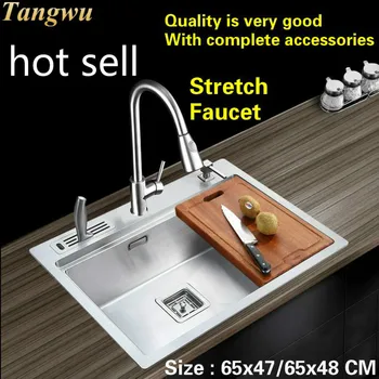 Online Free Shipping Household Standard Kitchen Manual Sink Single Trough Wash The Dishes 304 Stainless Steel Hot Sell 65x47/65x48 CM