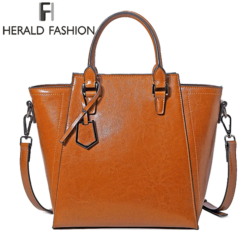 Beste Herald Fashion Echt Leer Vrouwen Handtassen Koeienhuid Grote Capaciteit Tote Tas Dames Luxe Schoudertas Vrouwelijke Crossbody Tas